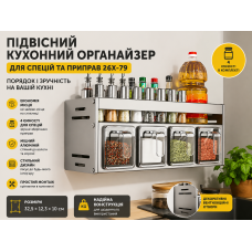 Підвісний кухонний органайзер для спецій 26X-79 настінний Полиця для спецій і приправ 26X-79 з 4 ємностями для кухні