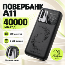 Повербанк 40000mAh, LED-дисплей, 3 USB, А 11, Черный / Power Bank / Павербанк / Повербанк для телефона / Внешний аккумулятор