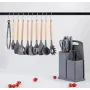 Набір кухонного приладдя Сірий на підставці TS Kitchen 19 штук із силікону з бамбуковою ручкою