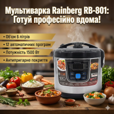 Багатофункціональна універсальна мультиварка 6 л, 1500W, 12 програм, Rainberg RB-801 / Мультиварка