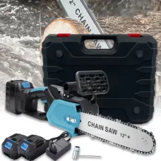 УЦІНКА! Ланцюгова пила з шиною 12 дюймів і 2 акумуляторами 48 В кейсі Electric Saw Blue (