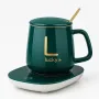 УЦІНКА! Керамічна чашка на 380 мл підставка з підігрівом, ложкою, кришкою та підігрівом Lucky Зелений (Плохе паковання 3397)