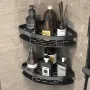 Кутова металева полиця для ванної кімнати на липучках Чорна матова