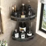 Кутова металева полиця для ванної кімнати на липучках Чорна матова