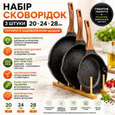Набір сковорідок, 3 шт. 20-24-28 см, з гранітним покриттям, без кришок. Чорний (BW2-21)