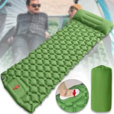 Надувний матрац 190х58х5 см із вбудованим насосом і подушкою Зелений