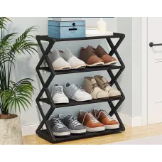 Пілочка для взуття з 4 розбірними рівнями в чорному кольорі, стильна полиця взуттєва 42х18.5х49.5 см