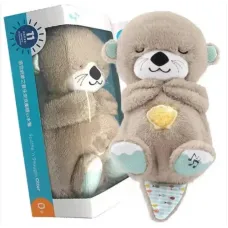 Дитяча інтерактивна м'яка іграшка "Видра" дихаюча, нічник музичний для сну з підсвіткою, сірий