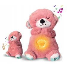 Дитяча м'яка інтерактивна іграшка "Видра" дихаюча, нічник музичний для сну з підсвіткою, рожевий