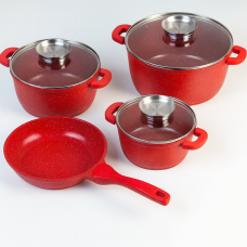 Набір кухонного посуду з гранітним антипригарним покриттям на 9 предметів Bellmax Cookware Set BM-120 RED