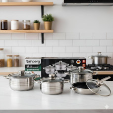 Набір каструль із неіржавкої сталі Rainberg RB-605 | 8 предметів