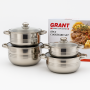 Набір каструль із кришками з неіржавкої сталі на 8 предметів Grand GR-7020 Набір кухонного посуду