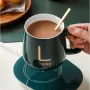 Чашка керамічна темно-зелена з підставкою — підігрівом і ложечкою в пакованні-пакеті