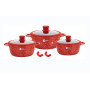 Набір котлів Higher Kitchen з антипригарним покриттям, Набір круглих каструль із кришками, HK-325 Червоний