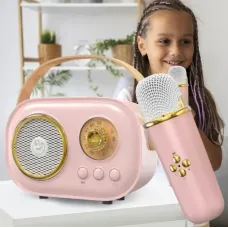 Портативна Колонка для караоке Bluetooth з мікрофоном на акумуляторі Акустична система Рожевий