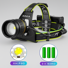 Суперпотужний налобний ліхтар BL-A12-3-P90, 1000 м, 3 режими, акумуляторний комплект