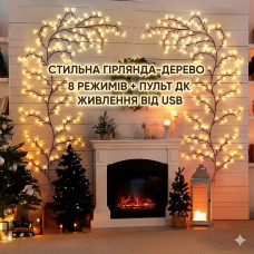 Гірлянда у формі дерева, 8 режимів, USB-живлення, з пультом ДК, тепле світло, настінна підсвітка для декору