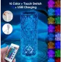 Настольная аккумуляторная лампа с пультом 22см ночник Роза с пультом RGB Crystal Rose.