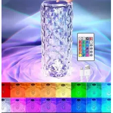 Настільна акумуляторна лампа з пультом 22 см нічник Троянда з пультом RGB Crystal Rose.