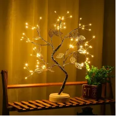 Настольная светодиодная лампа Дерево серебристое с листьями USB + батарейки AA 3шт