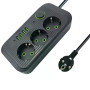 Мережевий фільтр Power Socket F09U 2500 Вт 2 м чорний • Подовжувач Power Socket F09U на 3 розетки з 4 USB, PD Type-C і вимикачем