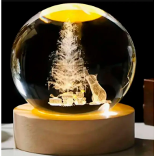Декоративний Новорічний 3D нічник Кришталева Куля 8 см · Настільна лампа - світильник з 3D ефектом з новорічною тематикою