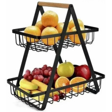 Настільний двоярусний кошик - фруктівниця з дерев'яною ручкою Double Fruit Basket · Розбірний металевий кошик для фруктів