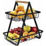 Настільний двоярусний кошик - фруктівниця з дерев'яною ручкою Double Fruit Basket · Розбірний металевий кошик для фруктів