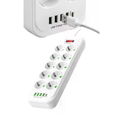 Мережевий подовжувач-фільтр PNS-02/D10 білий 5 м з LED-індикатором, 4 USB і PD Type-C