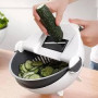 Овочерізка - мультислайсер з кошиком 9 в 1 WET BASKET VEGETABLE CUTTER Багатофункціональна ручна терка-шинковка з ємністю