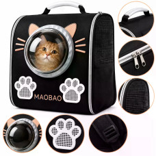Рюкзак-переноска S-cat1 для котів 36×24×40 см чорний • Рюкзак для котів S-cat1 з прозорим вікном і вентиляцією 36×24×40 см