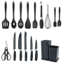 Кухонний набір ножів та аксесуарів Kitchenware Set, 20 предметів ∙ Інструменти для кухні з підставкою та обробною дошкою