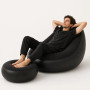 Надувний диван AIR SOFA з насосом чорний • Велюрове надувне крісло-диван для дому, дачі, відпочинку, пляжу та кемпінгу