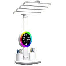 Настільна LED лампа KRX-104 з RGB-підсвіткою, вентилятором, годинником і підставкою