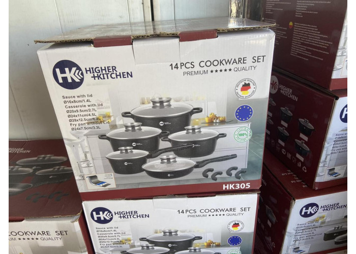 Набір каструль і сковорода Higher Kitchen HK-305, Набір посуду з гранітним антипригарним покриттям КРАСНИЙ Набір каструль і сковорода Higher Kitchen HK-305, Набір посуду з гранітним антипригарним покриттям КРАСНИЙ