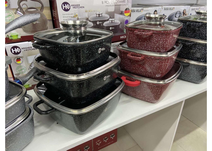 Набір каструль Higher Kitchen HK-302 Чорні з гранітним антипригарним покриттям Набір каструль Higher Kitchen HK-302 Чорні з гранітним антипригарним покриттям