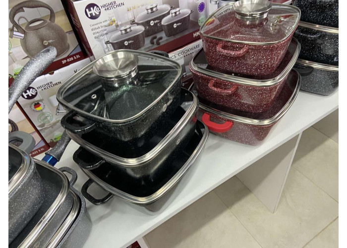 Набір каструль Higher Kitchen HK-302 Чорні з гранітним антипригарним покриттям Набір каструль Higher Kitchen HK-302 Чорні з гранітним антипригарним покриттям