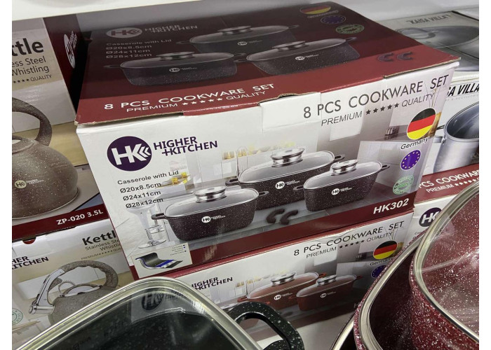 Набір каструль Higher Kitchen HK-302 Чорні з гранітним антипригарним покриттям Набір каструль Higher Kitchen HK-302 Чорні з гранітним антипригарним покриттям
