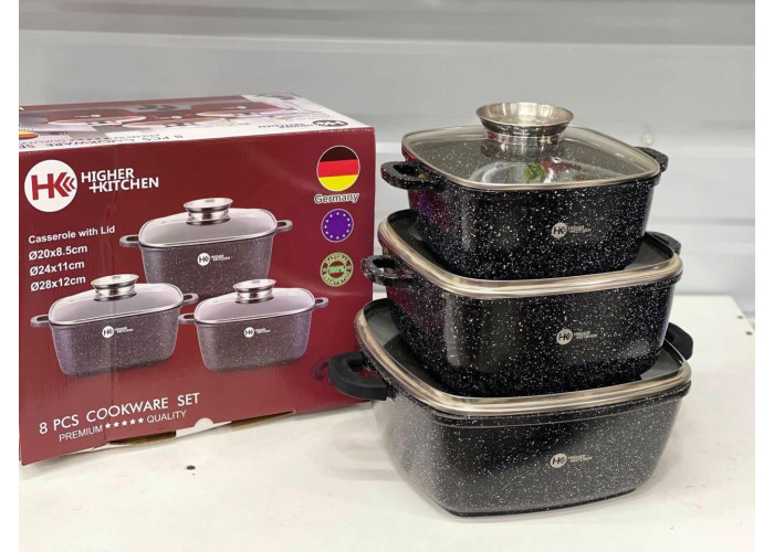 Набір каструль Higher Kitchen HK-302 Чорні з гранітним антипригарним покриттям Набір каструль Higher Kitchen HK-302 Чорні з гранітним антипригарним покриттям
