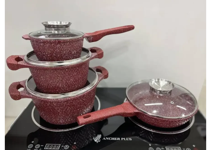 Набір каструль і сковорода з гранітним антипригарним покриттям Higher Kitchen HK-315 7 предметів КРАСНИЙ Набір каструль і сковорода з гранітним антипригарним покриттям Higher Kitchen HK-315 7 предметів КРАСНИЙ