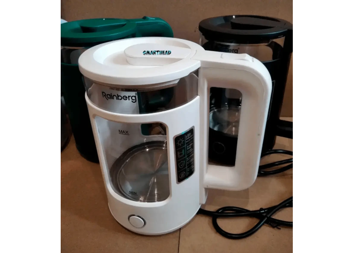 Дисковий прозорий електрочайник Rainberg RB-2220 Скляний електричний чайник з підсвіткою 2200W