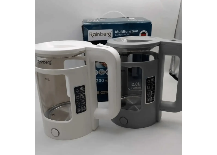 Дисковий прозорий електрочайник Rainberg RB-2220 Скляний електричний чайник з підсвіткою 2200W