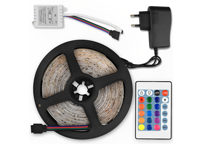 Світлодіодна RGB-стрічка 5 м 2835 RGB з контролером і блоком живлення Світлодіодна RGB-стрічка 5 м 2835 RGB з контролером і блоком живлення