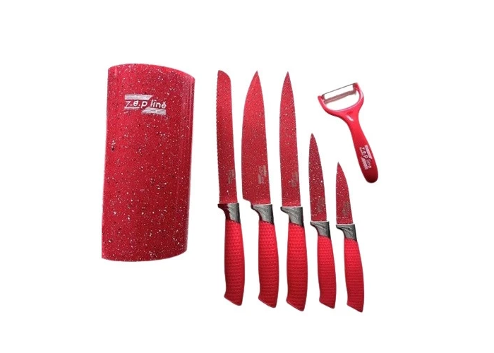Професійний набір ножів Zepline ZP-046 з підставкою набір кухонних ножів 7 предметів Червоний