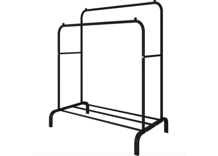 Подвійна стійка вішалка для одягу та взуття Loft Rack підлогова сталева з полицею Black