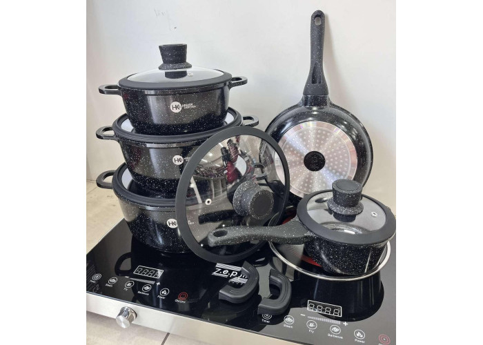 Набір посуду з гранітним антипригарним покриттям Higher Kitchen НК-316  з 12 предметів Чорний Набір посуду з гранітним антипригарним покриттям Higher Kitchen НК-316  з 12 предметів Чорний
