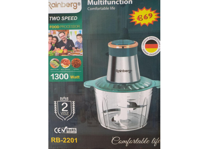 Електричний подрібнювач 2 л 4 леза з неіржавкої сталі Rainberg RB-2201 1300 Watt