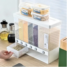 ОРГАЙЗЕР для сипких продуктів Assorted Grain Rice Bucket Диспенсер, з кнопкою дозатором для круп 6 секцій ОРГАЙЗЕР для сипких продуктів Assorted Grain Rice Bucket Диспенсер, з кнопкою дозатором для круп 6 секцій