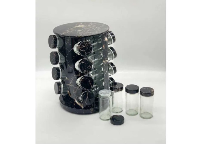 Органайзер для спецій, набір ємностей баночок Marble BLACK 16 штук Органайзер для спецій, набір ємностей баночок Marble BLACK 16 штук