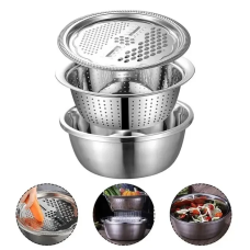 Багатофункціональний кухонний набір із неіржавкої сталі 3 в 1 Metal Basket Cutter Миска друшляк і тертка Багатофункціональний кухонний набір із неіржавкої сталі 3 в 1 Metal Basket Cutter Миска друшляк і тертка